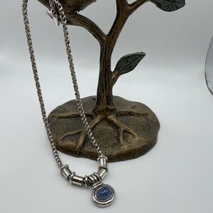 Vintage 16.5” Sterling Silver Necklace with Light Blue Chalcedony Pendant